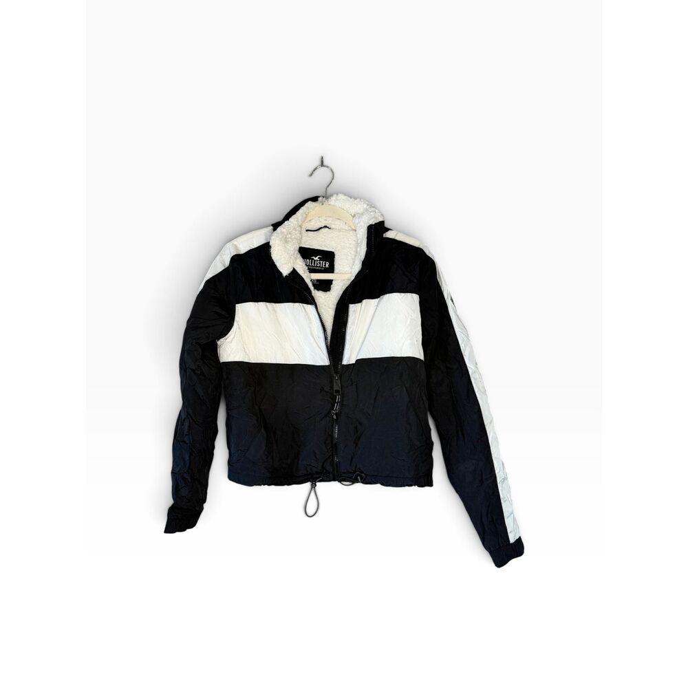 Hollister Women's XS Black White Colorblock Sherpa Lined Hooded Jacket